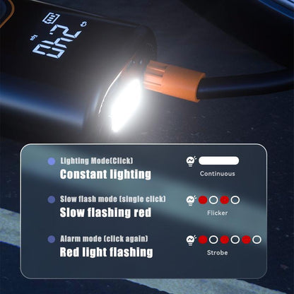 Built-in emergency LED flashlight with constant, slow flash, and red alarm modes.